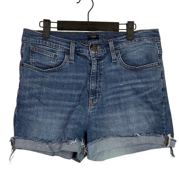 J. Crew High Waisted Cotton Distressed Raw Hem Cut Off Denim Shorts 30 Blue - Picture 1 of 15